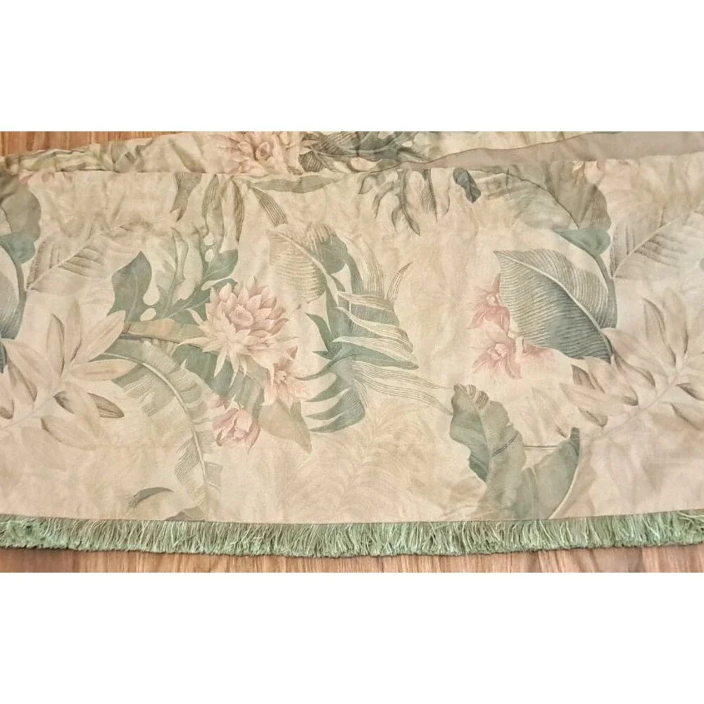Lotus Flower Valance Microfiber Green Beige 86x17 Chris Madden Muted Colors